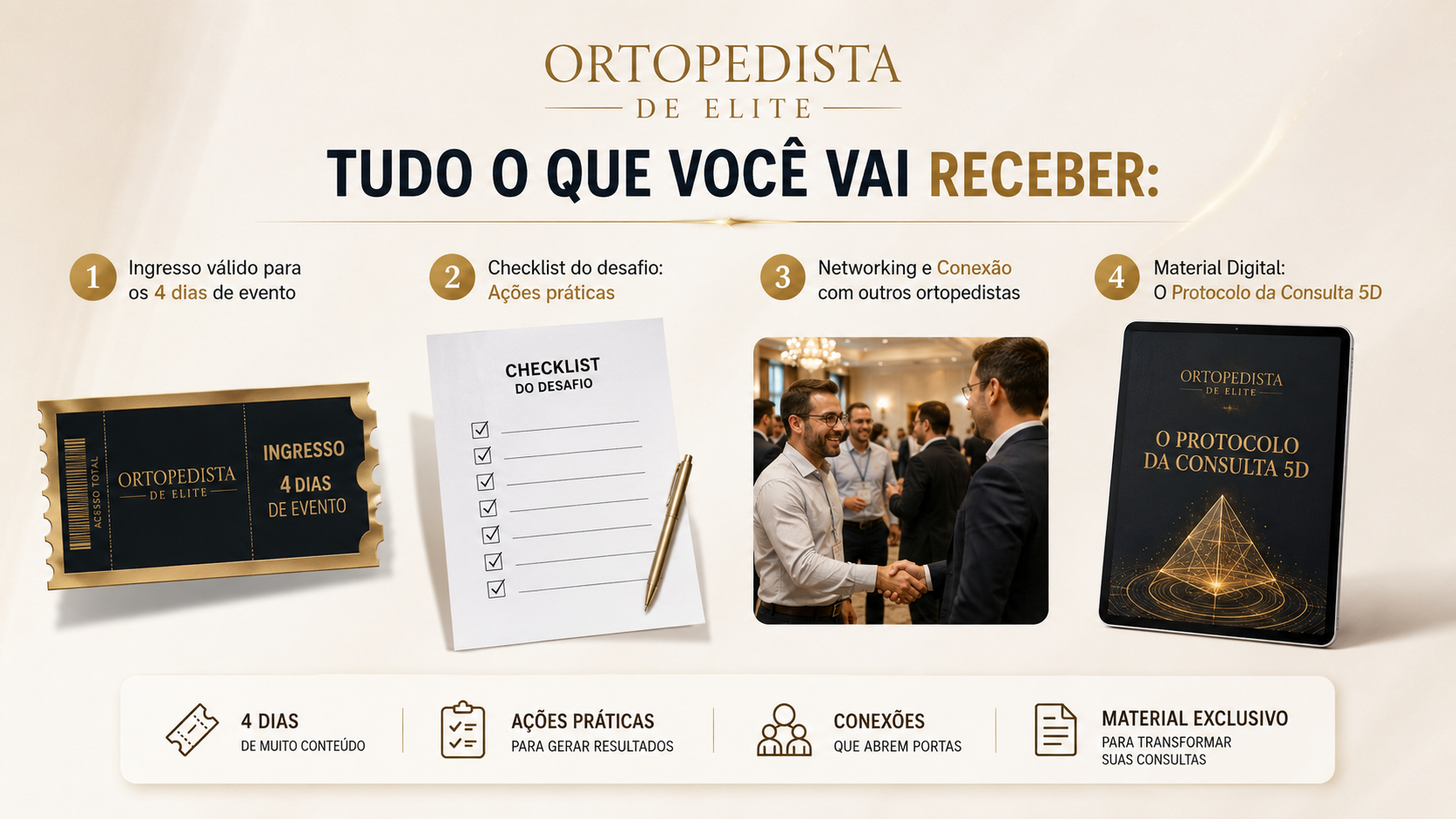 Tudo o que você vai receber: ingresso, checklist, networking e material digital